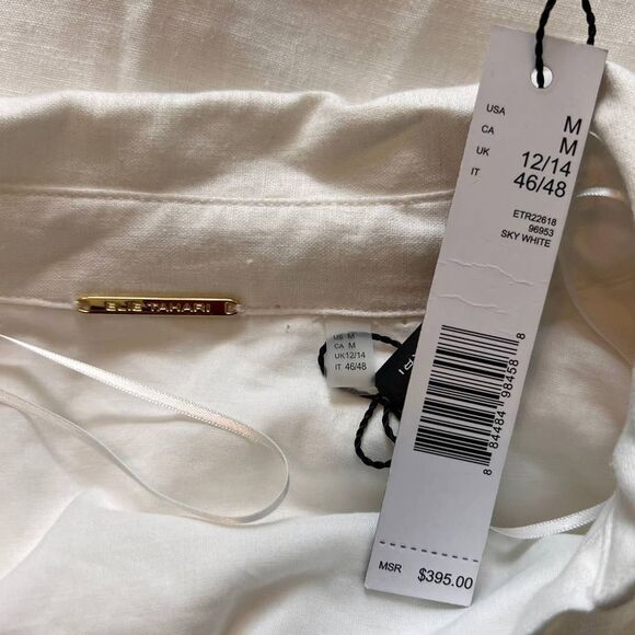 Elie Tahari White Lace Trim Short Sleeved/Collar Linen Lined Shirt Dress NWT-M - Picture 6 of 13